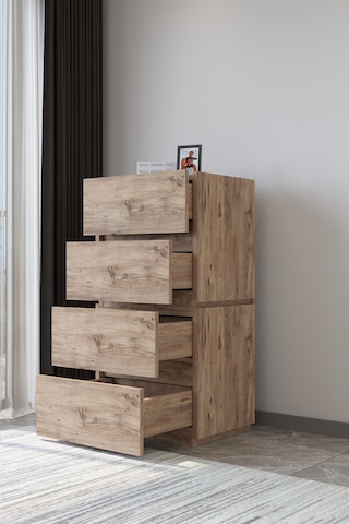 Ae-2034 Galata 4 Çekmeceli Patentli Çam Renkli Şifonyer Yatak Oda