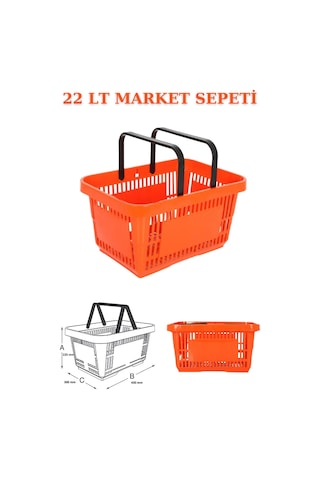 1 adet 22Litre Market ve Alışveriş Sepeti, Saplı Market Sepeti T