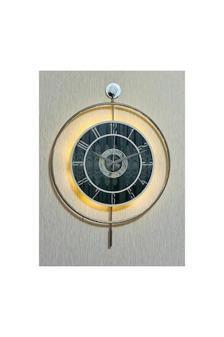 Pey Aksesuar Metal Camlı Duvar Saati Krom Statık 50 X 70cm Orta Boy Işıklı M51-kromgrı-füme-beyaz-gümüş M51-kromgrı-füme-beyaz-gümüş