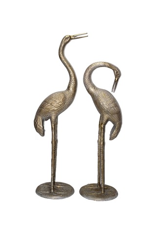 Metal İkili Vinç Kuşu Seti 143-120 Cm 143120cmsarı Salon Aksesuarı Dekoratif Figür Sanatsal Obje
