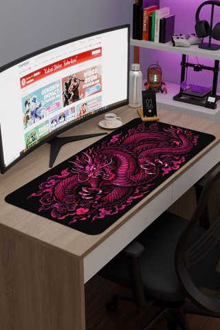 Ejderha Pembe V4 90x40 Xxl Gaming Kauçuk Kaymaz Taban Mouse Pad Fare Altlığı