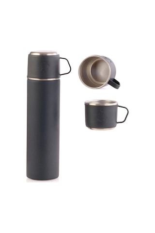 304 Paslanmaz Çelik 3 Bardaklı Termos Seti Çay Kahve Piknik Kamp Gri Gri