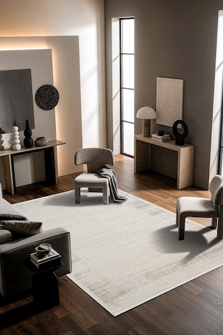 Leon Ln008b Krem Halı Klasik Desen Pamuk Taban Akrilik Tozuaz Salon Yatak Odası Koridor Halısı-909 Krem