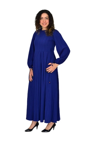 Kadın Lacivert Kol Lastikli Pileli Bağcıklı Elbise Bgl-st04643 Lacivert