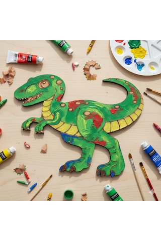 Ahşap Boyanabilir Dinozor Figürü T-rex 16x13 Cm - 3mm Mdf Eğitici Boyama Seti 10 Adet