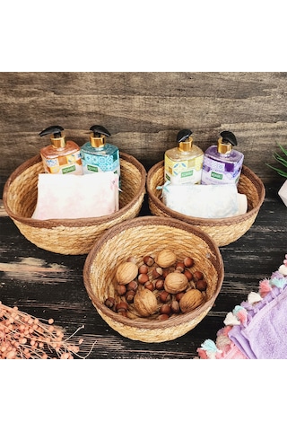 Nergis Hasır 3 Lü Sepet Saklama Kutusu Sepet Takımı Kahve