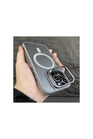iPhone Uyumlu 13 / 14 Kamera Korumalı Stantlı Magsafe Destekli Mat Lens Koruyucu Telefon Kılıfı Çöl Kahve