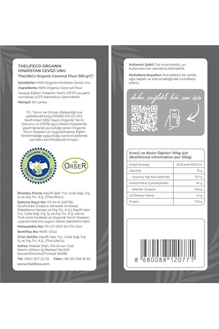 The LifeCo Organik Hindistan Cevizi Unu 350 G