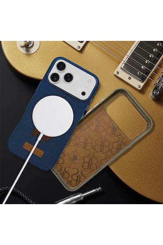 Santa Barbara Polo Racquet Club Apple Uyumlu iPhone 17 Pro Max İçin Kılıf Yolanda Manyetik Şarja İşlemeli Dokuma Görünümlü Kapak Siyah