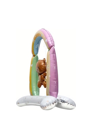 Retro Salıncakta Sallanan Ayıcık Folyo Balon Ayaklı Baby Shower Balon Renkli