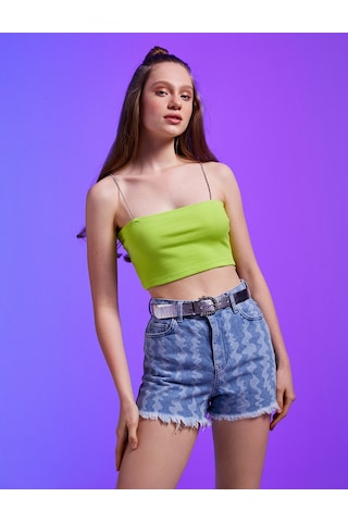 Koton İnce Askılı Crop Atlet Yeşil 2sal30278ık 2SAL30278IK810