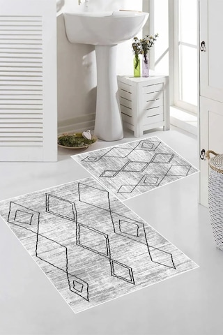 Eliana Home Dijital Baskı 2'li Banyo Paspas Takımı Lna5-fnl467 100x60 Ve 60x50 Cm Gri