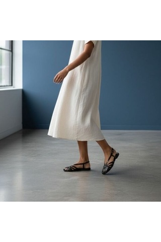 Ne&ve Shoes Siyah Rugan Biye Kadın Günlük Sandalet
