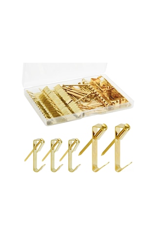 Jeehugo Altın Renkli Duvar Çerçeve Demiri Kanca Seti - 30 Adet 30lb + 20 Adet 50lb Çivi İle Tamamlanmış Toplam 50 Set Diğer