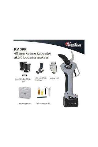 Kamikaze Kv-390 Akülü Budama Makası 40 Mm 21,6v 2 X 2,5 Ah Çift Batarya