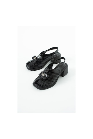 Dericia Shoes Allone Hakiki Deri Kadın Günlük Rahat Topuklu Sandalet Siyah