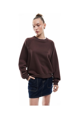 Koton Üç İplik Şardonlu Dikiş Detaylı Bisiklet Yaka Oversize Sweatshirt Kahverengi 6wal10225ık Kahve