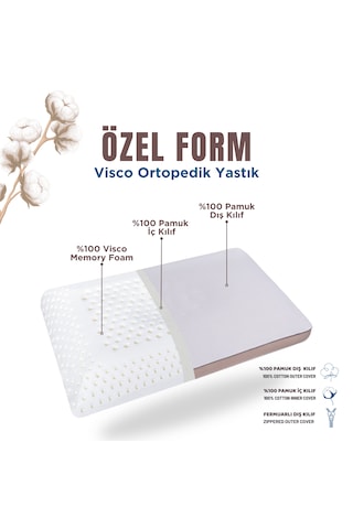 Pamuk Kılıflı Medium Visco Ortopedik Yastık, Kahverengi, 60x40x13
