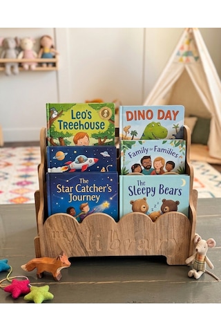 Montessori Ahşap Çocuk Kitaplık Kahverengi Eğitici Ve Dekoratif Tasarım My Library Kahverengi