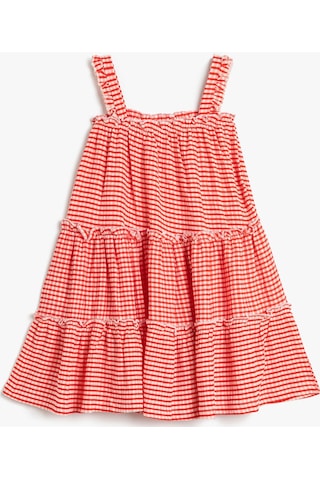 Koton Elbise Midi Boy Kareli Askılı Rahat Kesim Kırmızı Ekoseli 3skg80183ak 3SKG80183AK05T Kırmızı