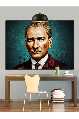 Yeşil Fonlu Atatürk Portresi Dekoratif Kanvas - Mdf Ahşap Tablo