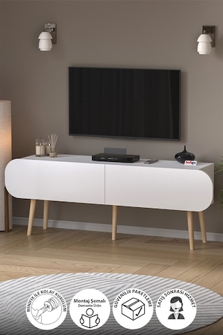 Tv Sehpası 2 Kapaklı Tv Sehpası Düşer Kapaklı Tv Ünitesi Televizyon Sehpası 120 Cm Sicilya Beyaz Beyaz