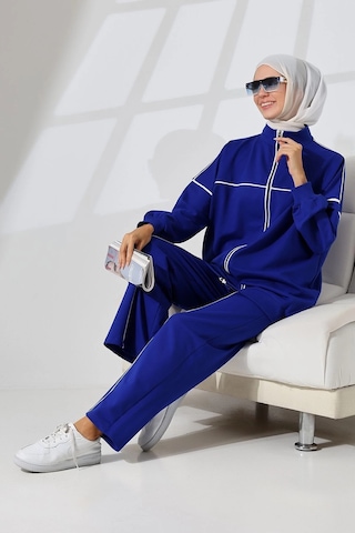 Mihran Butik Kadın Saks Mavisi Mevsimlik Penye Alt Üst Spor Ve Rahat Tesettür Takım Saks Mavisi