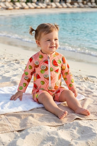 Zuzunga Summer Fruit Desenli Kız Bebek Uzun Kollu Fermuarlı Tulum Mayo