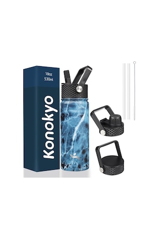 Yalıtımlı Su Şişesi 18 Oz Paslanmaz Çelik Su Şişesi 3 Kapaklı Spor Şişe Mermer Okyanus 2f6rkq Diğer