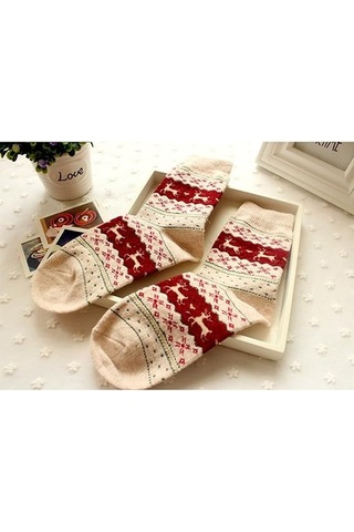 Çift Kadın Yün Çorap, Sıcak Kış Çorapları, Geyik Boynuzu Tasarımıyla Kalın, Noel İçin İdeal