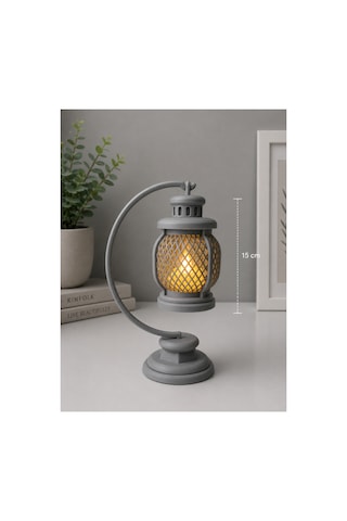 3d Dekoratif Retro Fener Gece Lambası Led Işıklı Masa Lambası 15 Cm Pla Dekoratif Aydınlatma Gümüş