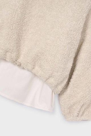 Kız Çocuk Etek Ucu Gömlek Görünümlü Pelüş Sweatshirt - Bej Gri