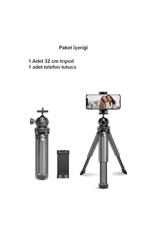 Masaüstü Mini Tripod / 360 Ayarlanabilir 32 Cm Selfie Çubuğu / M