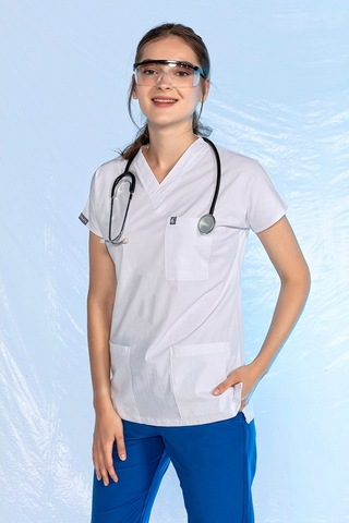 Likralı Yarasa Kol Doktor&Hemşire Forması Beyaz Tek Üst (498516140)