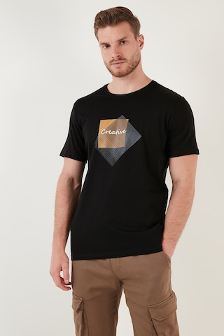 Buratti Baskılı Bisiklet Yaka % 100 Pamuk Slim Fit Erkek T Shirt 646R3940 Siyah