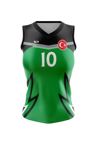 Voleybol Forması Dijital Baskı Kişiye Özel Tasarım Tek Üst M715 Siyah - Yeşil