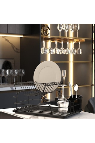 Geseus Home KB009s İki Katlı Tabaklık Bulaşıklık Mat Siyah