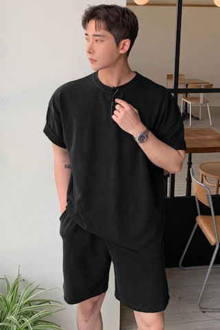Tarz Cool Erkek Oversize T-shirt Şort Takım Rahat Yazlık Kombin Siyah