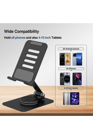 360 Dönebilen Cep Telefonu Standı, Ayarlanabilir Katlanabilir Masaüstü Telefon Tutucu Tüm Iphone Ipad Tablet 4-10'' İle Uyumlu