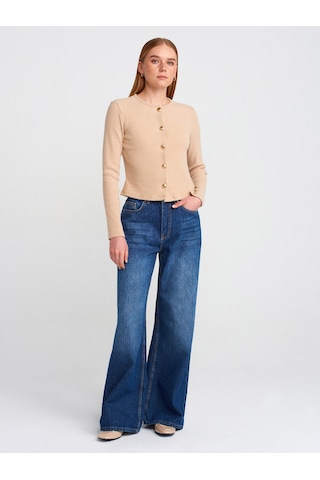 Dilvin 71784 Dökümlü Kumaş Geniş Denim Pantolon Lacivert