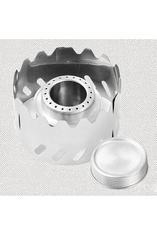 Jeemson Kamp Ve Bisiklet Turları İçin 100ml Alüminyum Alkol Ocası + 3 Parça Paslanmaz Çelik Rüzgar Engelleyici Beyaz Kutulu Gümüş