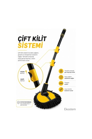 Çok Fonksiyonlu Araba Yıkama Fırçası Oto Yıkama Mop Mikrofiber Bezli Teleskopik Saplı Şönil