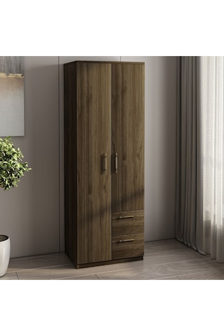 Merlin 2 Kapaklı, Çekmeceli Gardırop, Yatak Odası Dolap, Elbise Dolabı İstanbul Ceviz - 172 Cm / İstanbul Ceviz