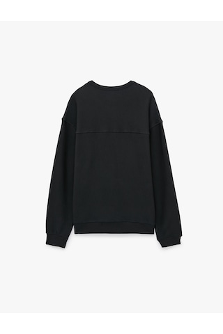 Koton Üç İplik Pamuklu Uzun Kollu Bisiklet Yaka Oversize Baskılı Sweatshirt Lacivert 7wam70204mk