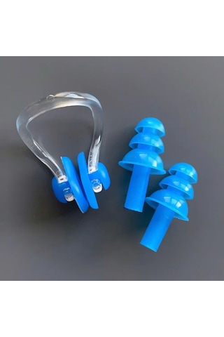 Silikon Kulak Tıkacı Burun Klipsi Yüzme Kulak Tıkacı Burun Klipsi Seti Spot Toptan Süper Yumuşak Mantar Kulak Tıkacı Burun Tıpası Seti Mavi Mavi