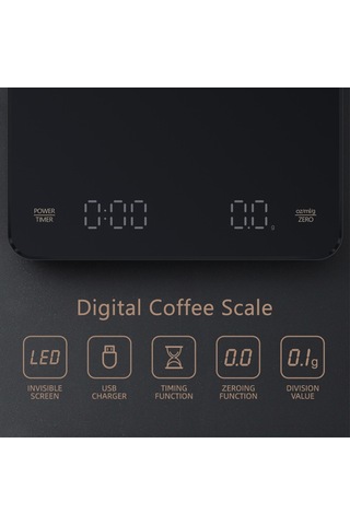Zamanlayıcı Led Ekranlı Dijital Kahve Tartısı Dahili Pil 5kg Max. Tartım 0.1g Yüksek Hassasiyet Oz/ml/g Cinsinden Ölçer, Pour Over Ve Damla Kahve İçin Mutfak Tartısı Siyah