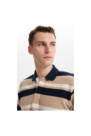 AR-MA Arma Erkek Ribanalı Büyük Beden Battal Boy Çizgili %100 Pamuk Ringel Ottoman Kumaş Polo Yaka Düğmeli Sweatshirt K30554801702 Lacivert