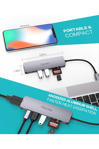 Yaozixa Usb-c Hub 7-in-1: Ekran Yansıtma/geniştirme, Çok Cihaz Uyumlu, Sinyal Bozulması Engeliyle Veri Ve Görüntü Aktarımı