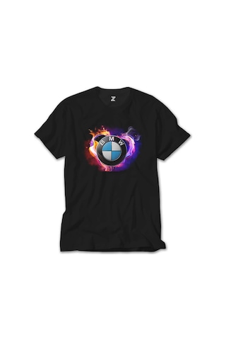 BMW Heart Colorful Logo Siyah Tişört Siyah