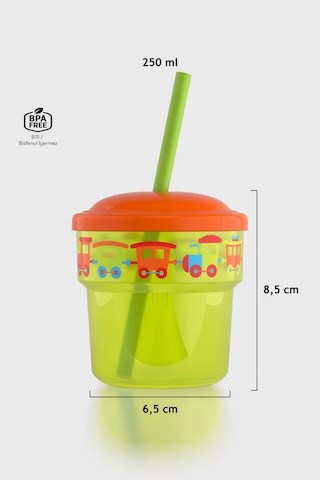 Renga Fizbo Tren Desenli 250 Ml Pipetli Pp Bebek Bardak 222049 Yeşil - Turuncu